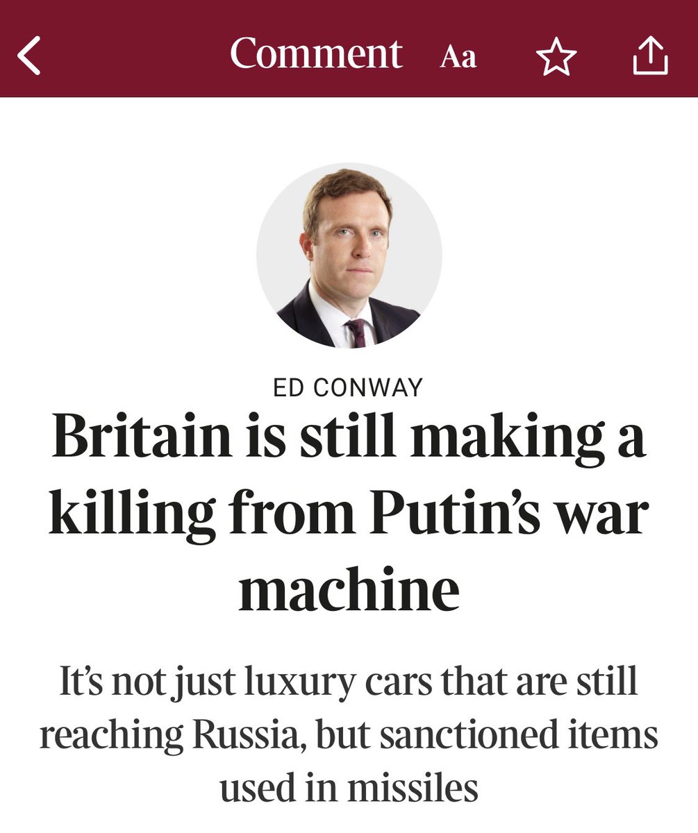 Great column today by @EdConwaySky Should really be a news story on the front page “Britain is still making a killing from Putin’s war machine” thetimes.co.uk/article/ae4699…