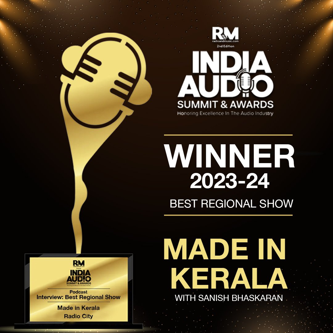 Thrilled to announce that my show, 'Radiocity Made In Kerala', won the India Audio Summit & Awards for Best Regional Show (Interview) 2023-24 #IASA2024 #sanishbhaskaran @radioandmusic @radiocityindia