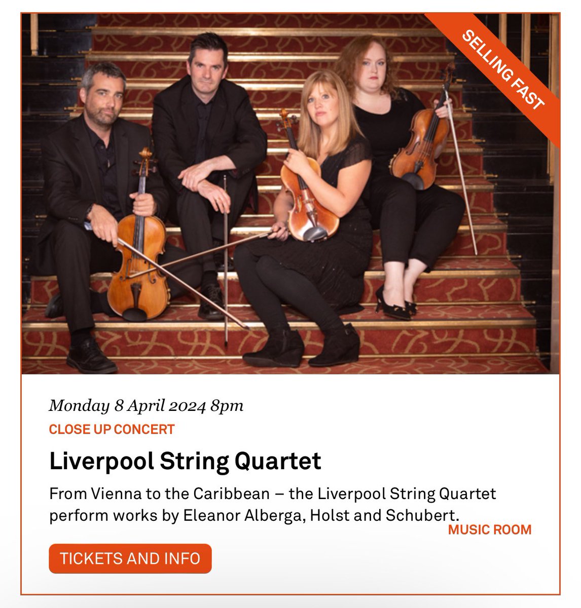 Tomorrow’s concert at the <a href="/liverpoolphil/">Royal Liverpool Philharmonic</a> is selling fast &amp; we want YOU to be there!
The programme includes a piece rarely played, by Gustav Holst, revived by his daughter Imogen. Also Alberga’s powerful SQ No.2 and Schubert’s “Death &amp; the Maiden”! 🎫 liverpoolphil.com/whats-on/class…