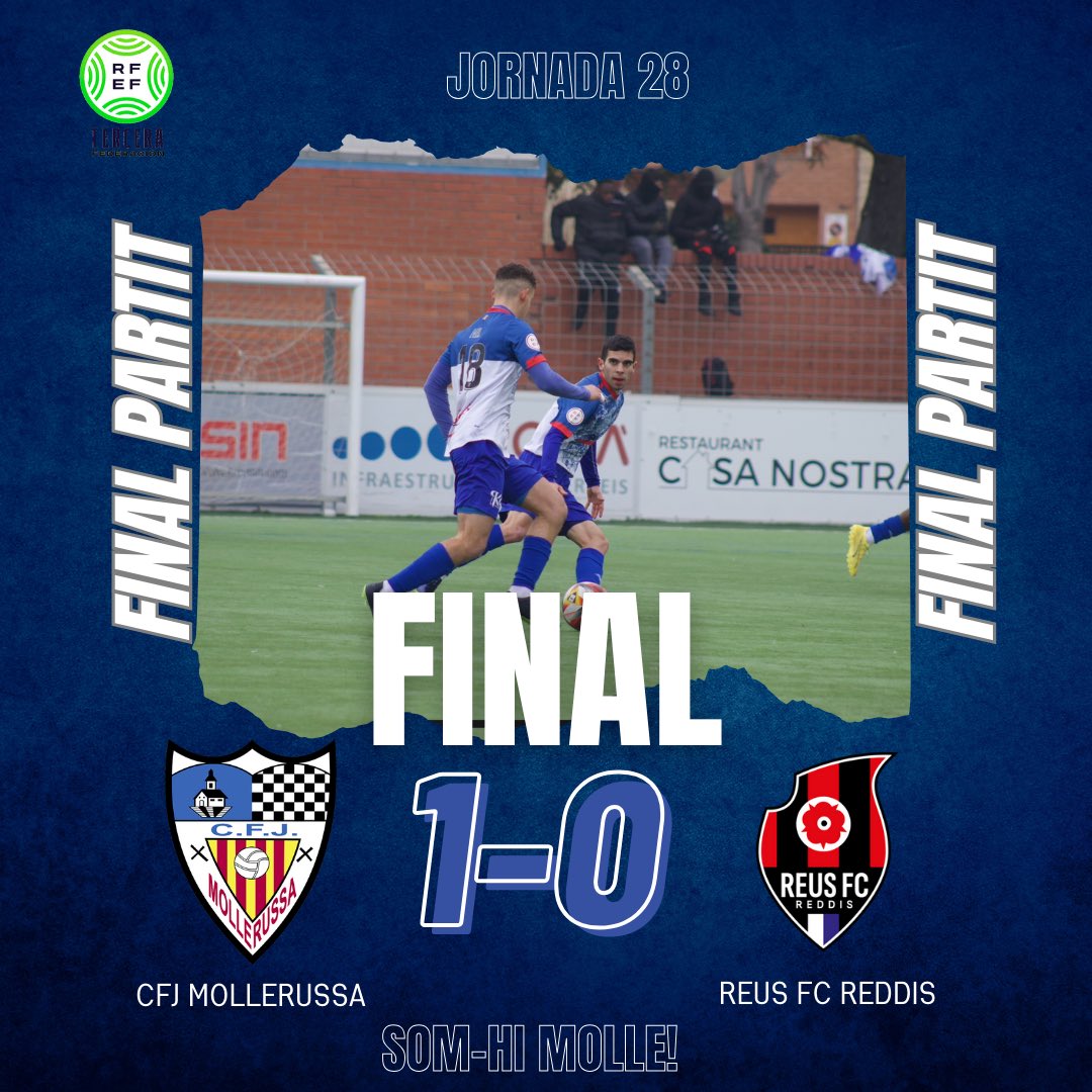 JORNADA 28⚽🏆 I FINAAAAAAAAAL DEL PARTITTT AL MUNICIPAAAAAL DE MOLLERUSSA!!!!!!!! 🤍💙🤍💙🤍💙 VICTÒRIAAAA BLAANC-I-BLAVAA!!!! CFJ MOLLERUSSA 1️⃣ 🆚 0️⃣ REUS FC #MolleReus⚪️🔵