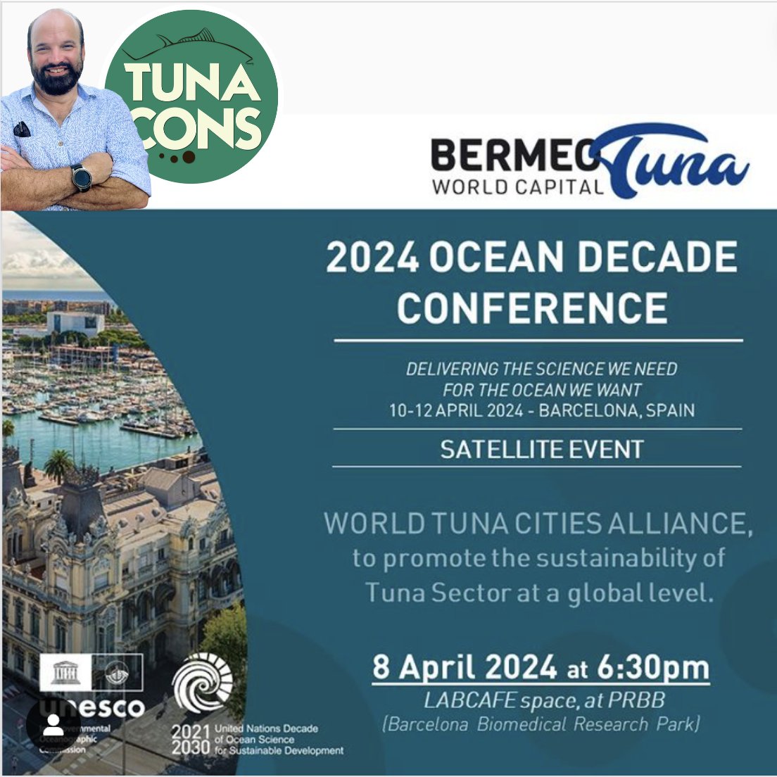 ¡ES MAÑANA!

🌊 Evento paralelo en el marco del UN #OceanDecadeConference
🗓️ 8 de abril 18:30 Espacio LabCafé de Barcelona
✅ Mundiales del Atún en favor del Desarrollo #Sostenible.

No te lo pierdas, te esperamos en Barcelona. 
Registrate aquí:
shorturl.at/cAFK9