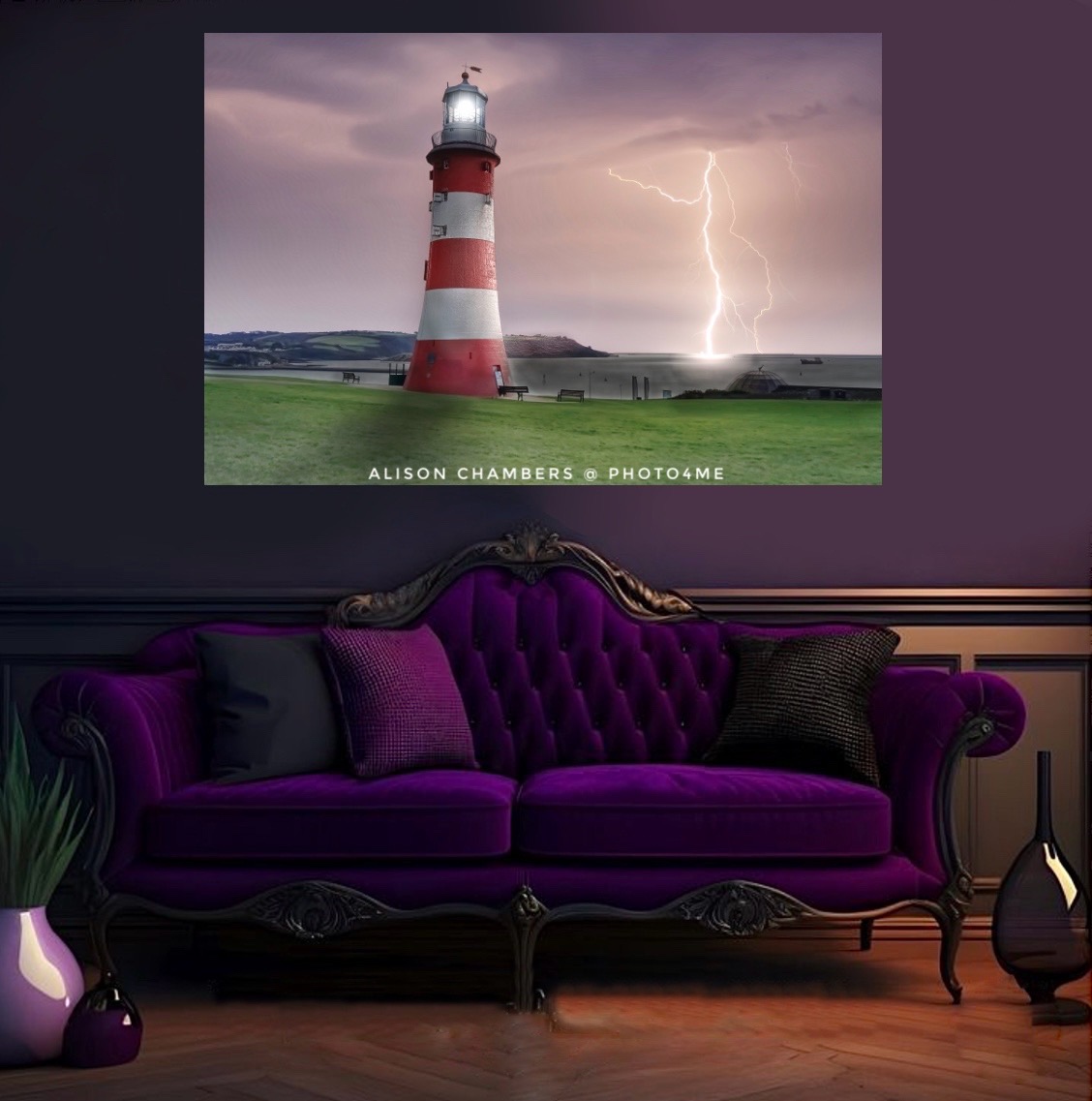 Plymouth Hoe Lightning©️. Available from; shop.photo4me.com/1321335 & alisonchambers2.redbubble.com & 2-alison-chambers.pixels.com #smeatonstower #plymouthhoe #plymouthuk #plymouth #plymouthsound #lighthouse #lightning #wallartforsale #devoncoast #photo4me