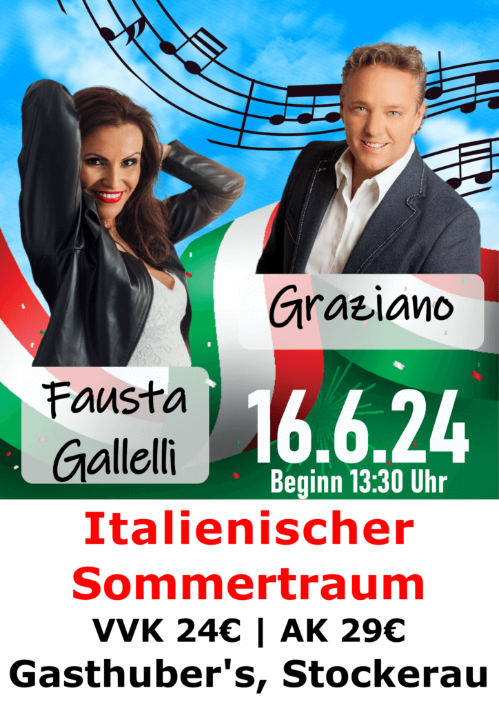 Pur_Radio's tweet photo. Ein Hauch von Italien weht durch Stockerau, wenn Graziano und Fausta Gallelli am Sonntag, den 16. Juni 2024, bei Gasthuber’s mit ihrem Programm „Italienischer Sommertraum“ die Bühne betreten.

https://t.co/cQP4svqWs8 https://t.co/lsWiofHgRM