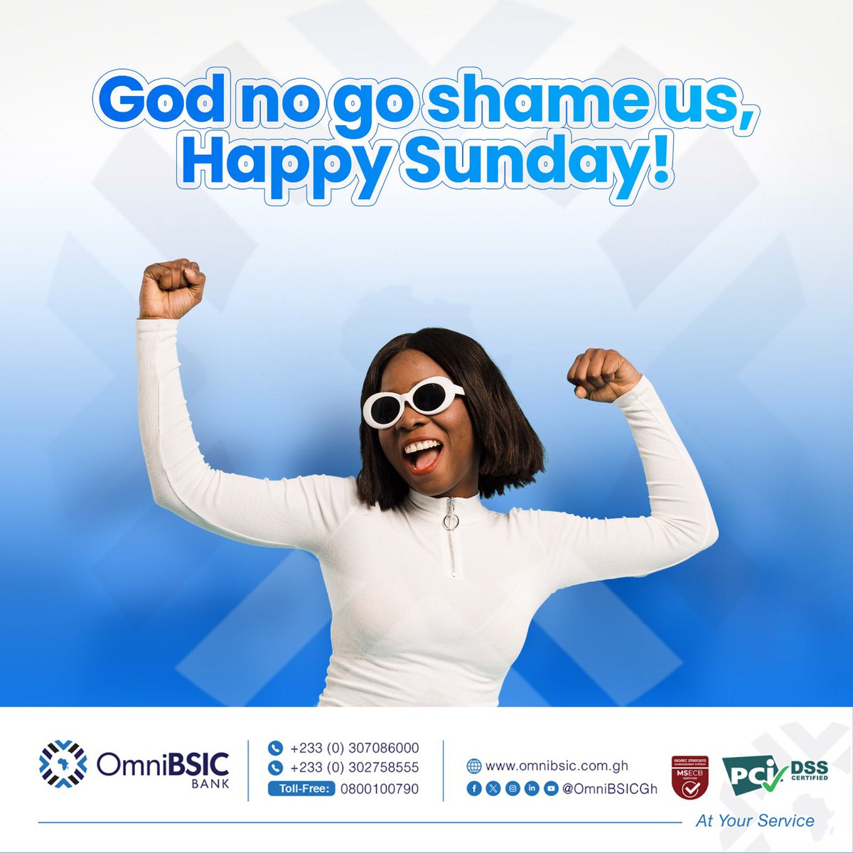 Shout GOD NO GO SHAME US 🙏
Happy Sunday 💙

#OmniBSICBank #BestBanksInGhana #BanksInGhana #AtYourService 
omnibsic.com.gh