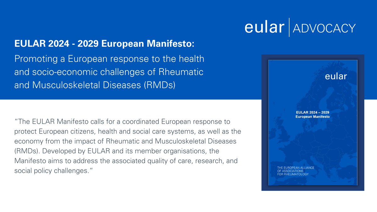 🌍 EULAR celebrates #WorldHealthDay by revealing our Manifesto, a policy roadmap to prioritise research, enhance quality of care, and shape social policy for rheumatic and musculoskeletal diseases in the EU.

A healthier future is in our hands!💪🚀🔍

#euRMDplan #eularADVOCACY