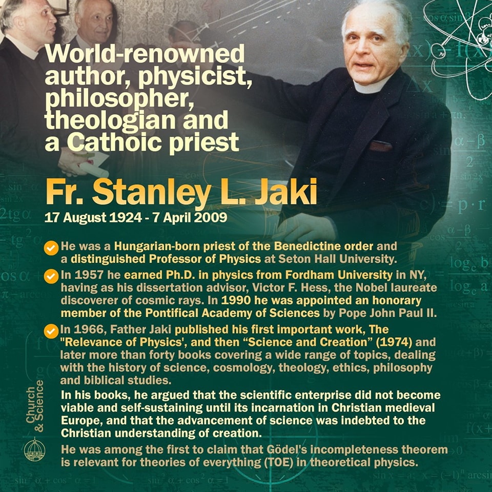 World-renowned author, physicist, philosopher, theologian and a Benedictine Cathoic priest - Fr. Stanley L. Jaki (17 August 1924 - 7 April 2009). Professor of Physics at @SetonHall. In 1957 he earned Ph.D. in physics from @FordhamNYC. Honorary member of the @CasinaPioIV #OTD