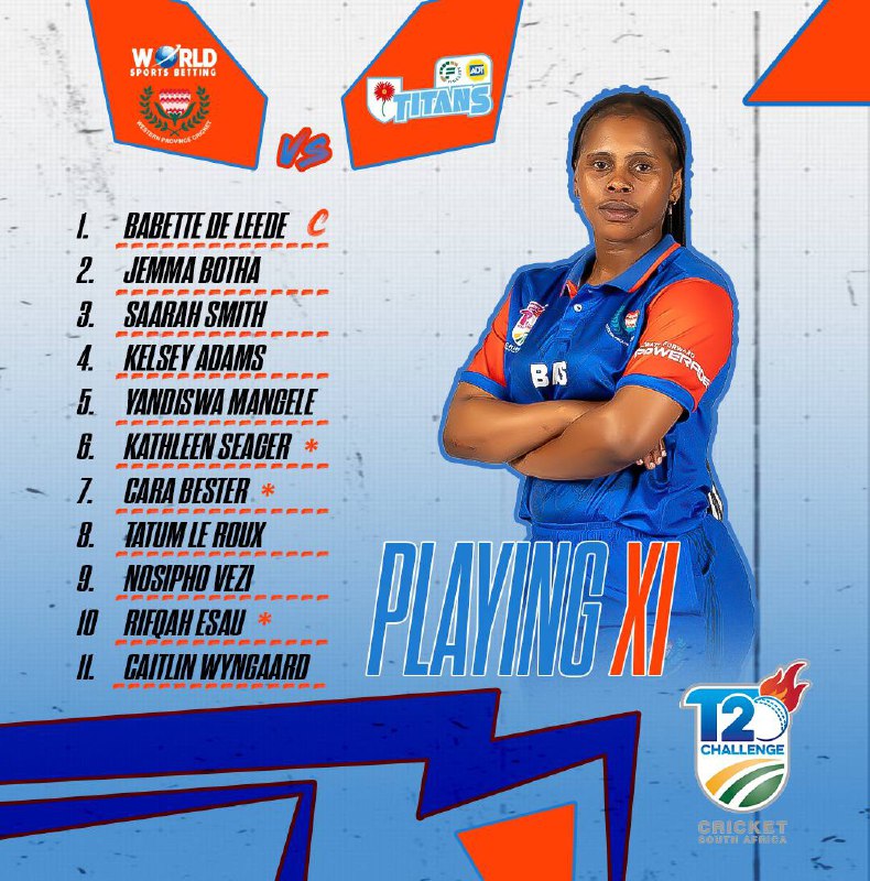 TEAM NEWS | Our ladies starting XI in the CSA T20 Challenge last match of the season against the Fidelity Titans Ladies at WSB Newlands this morning. Titans won the toss and decided to bowl first. #WPcricket #westernprovince #GirlsInBlue💙 #WSBWP🧡 #WSBNewlands #T20