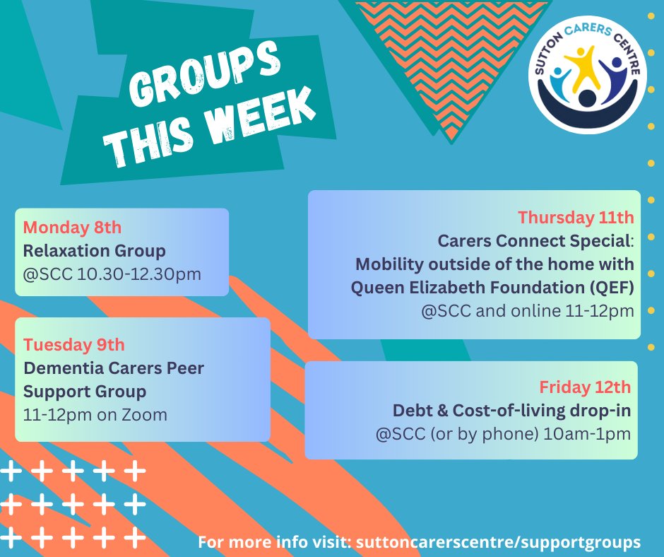We're excited to host Claire from @QEF1 at our #CarersConnect Special this Thursday so you can find out and ask questions about mobility outside of the home - join online or come along to the Centre. If you're not sure how to access this or any other group, just give us a call🙂