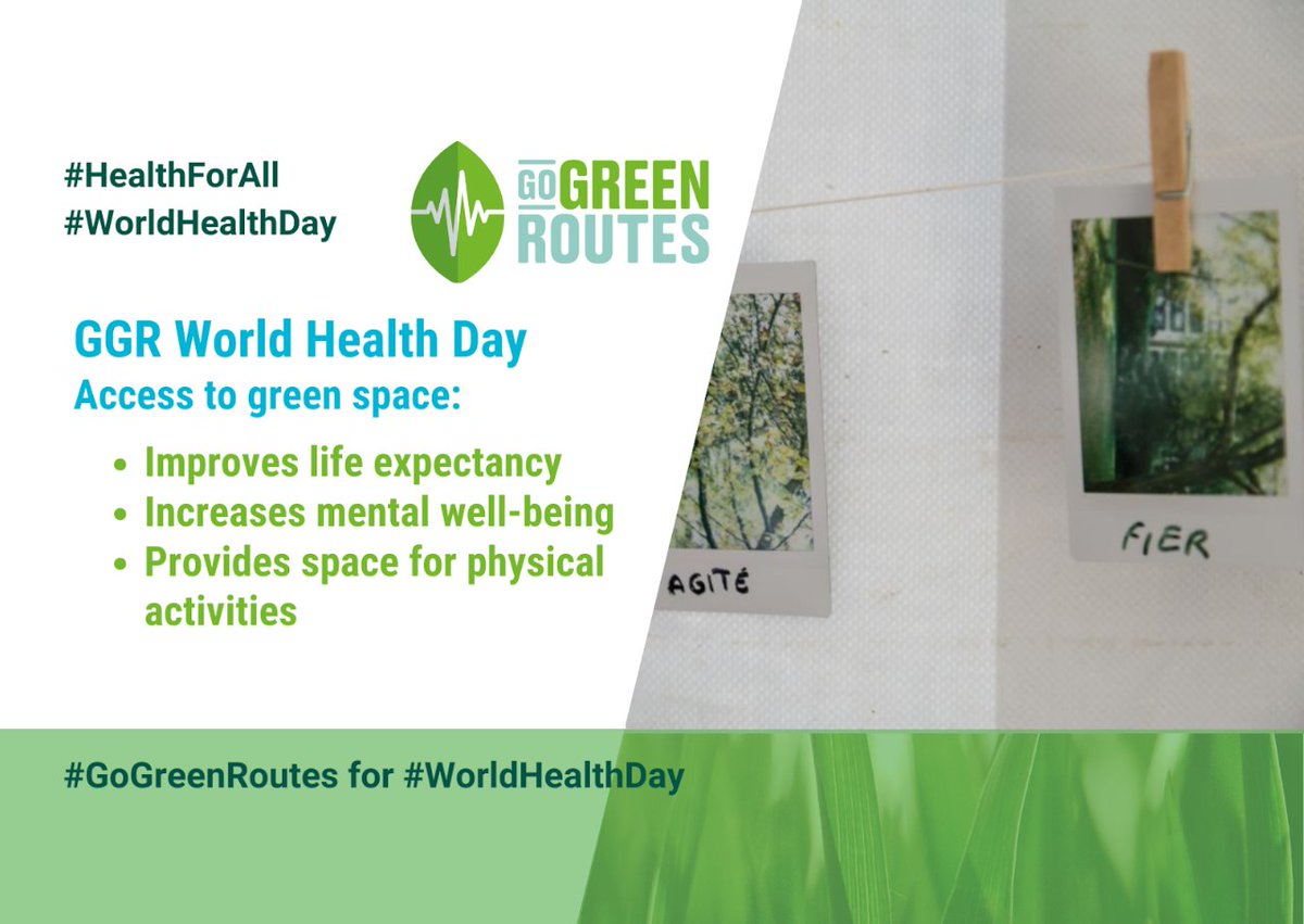 🌍Today, on #WorldHealthDay, we highlight the importance of health as a right. Access to #GreenSpaces is part of that right.

See how @GoGreenRoutes is using #NatureBasedSolutions🌻 in our cities to improve physical and mental health.

➡️ gogreenroutes.eu

#HealthForAll