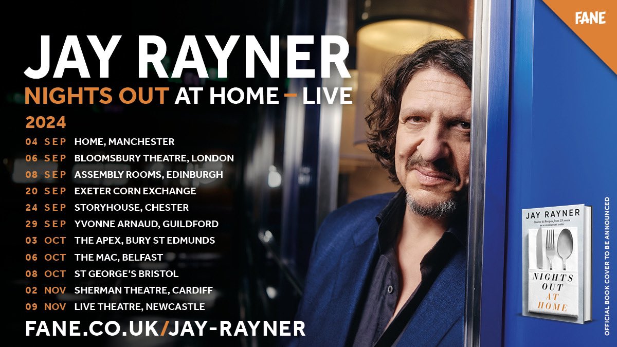 It’s Sunday so let me pimp my wares: to mark the publication this autumn of Nights Out At Home, my first cookbook, I’m on tour across the UK. Join me as I’m interrogated about my 25 years of restaurant reviewing. Tickets here: fane.co.uk/jay-rayner