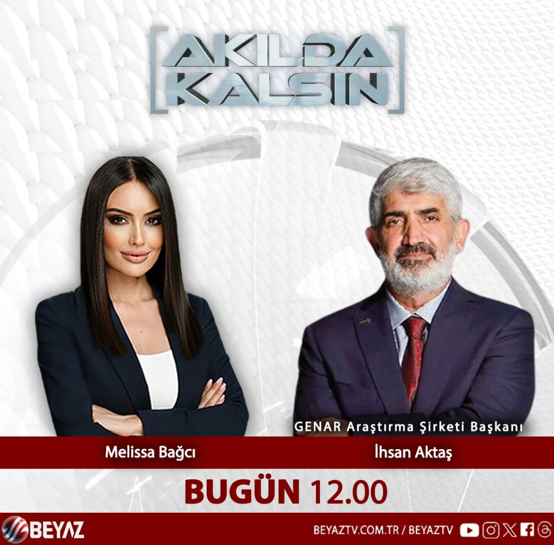 Melissa Bağcı’nın sunduğu Akılda Kalsın Bugün 12.00’de Beyaz TV’de! GENAR Araştırma Şirketi Başkanı İhsan Aktaş, 31 Mart Yerel Seçim sonuçlarını Beyaz TV’de değerlendiriyor. @melissabagci_ @ihsanaktas #seçim #yerelseçim #yerelseçim2024 @akildakalsintv