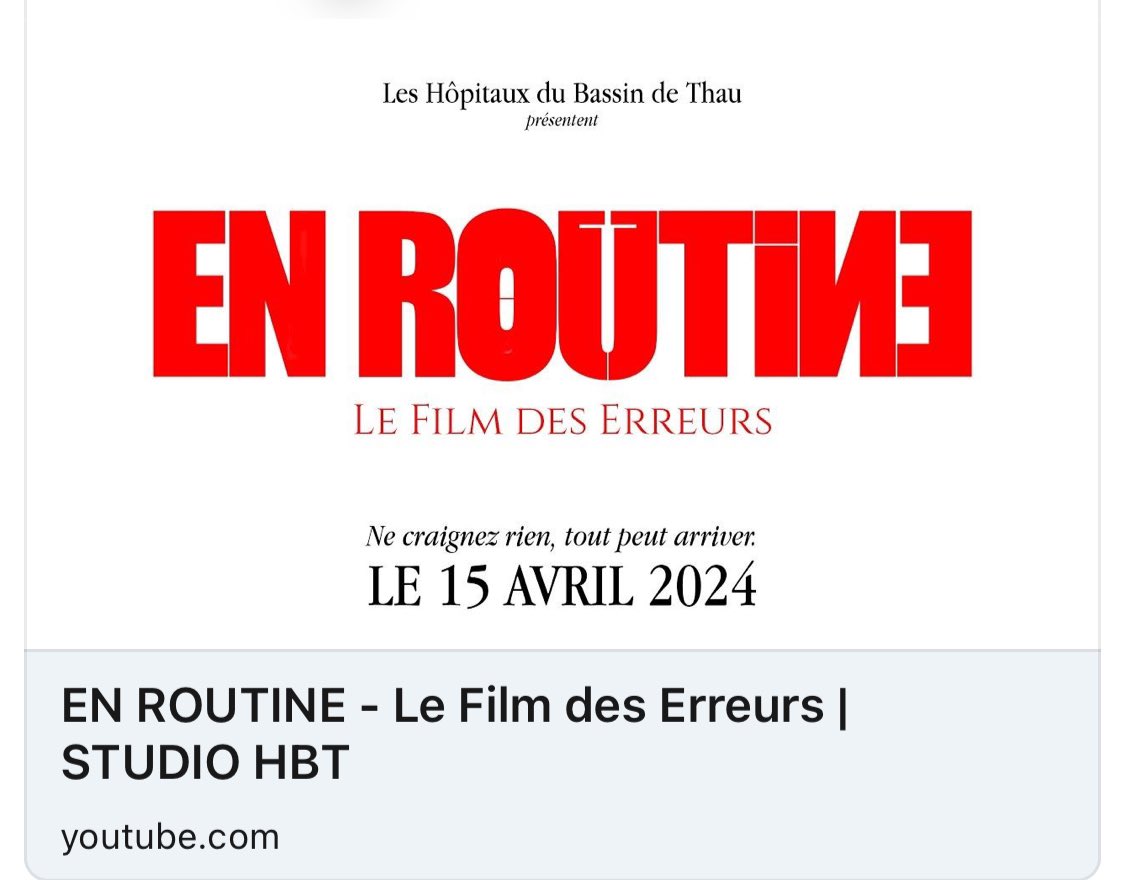 Tic tac … plus que quelques jours à patienter pour découvrir le premier court-métrage musical sur la culture Qualité à l’hôpital 😉 Le 15 avril prochain, le @CHBassindeThau vous fera sortir de la routine ! enroutine.fr