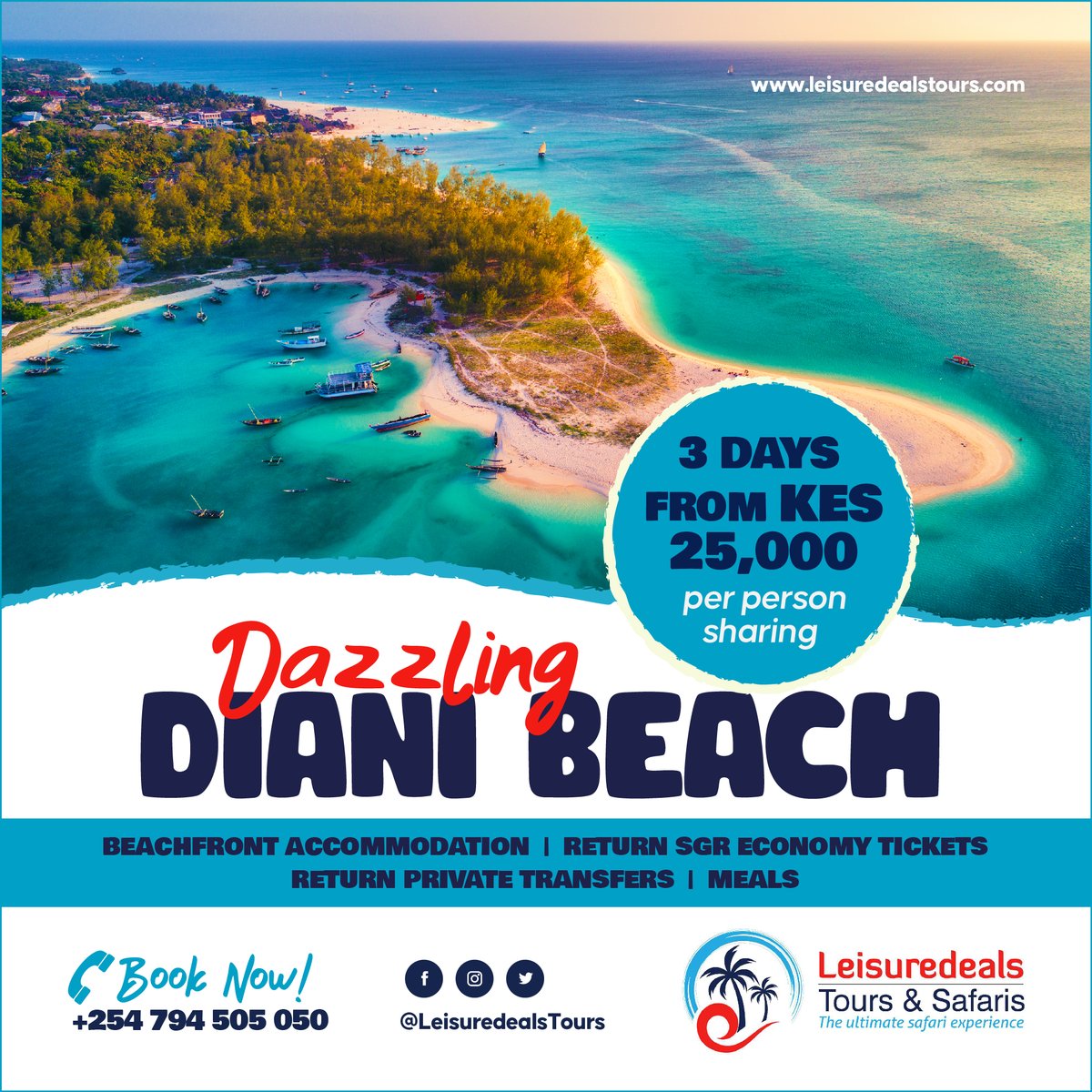 Dreaming of Diani Beach? Make it a reality with our affordable deals starting from just Ksh 25,000/-! 🌴🌊 Book now and experience paradise on a budget! #DianiBeachEscape #AffordableDeals #LeisuredealsTours #TravelGoals #BeachVacation 🏝️ #AD
