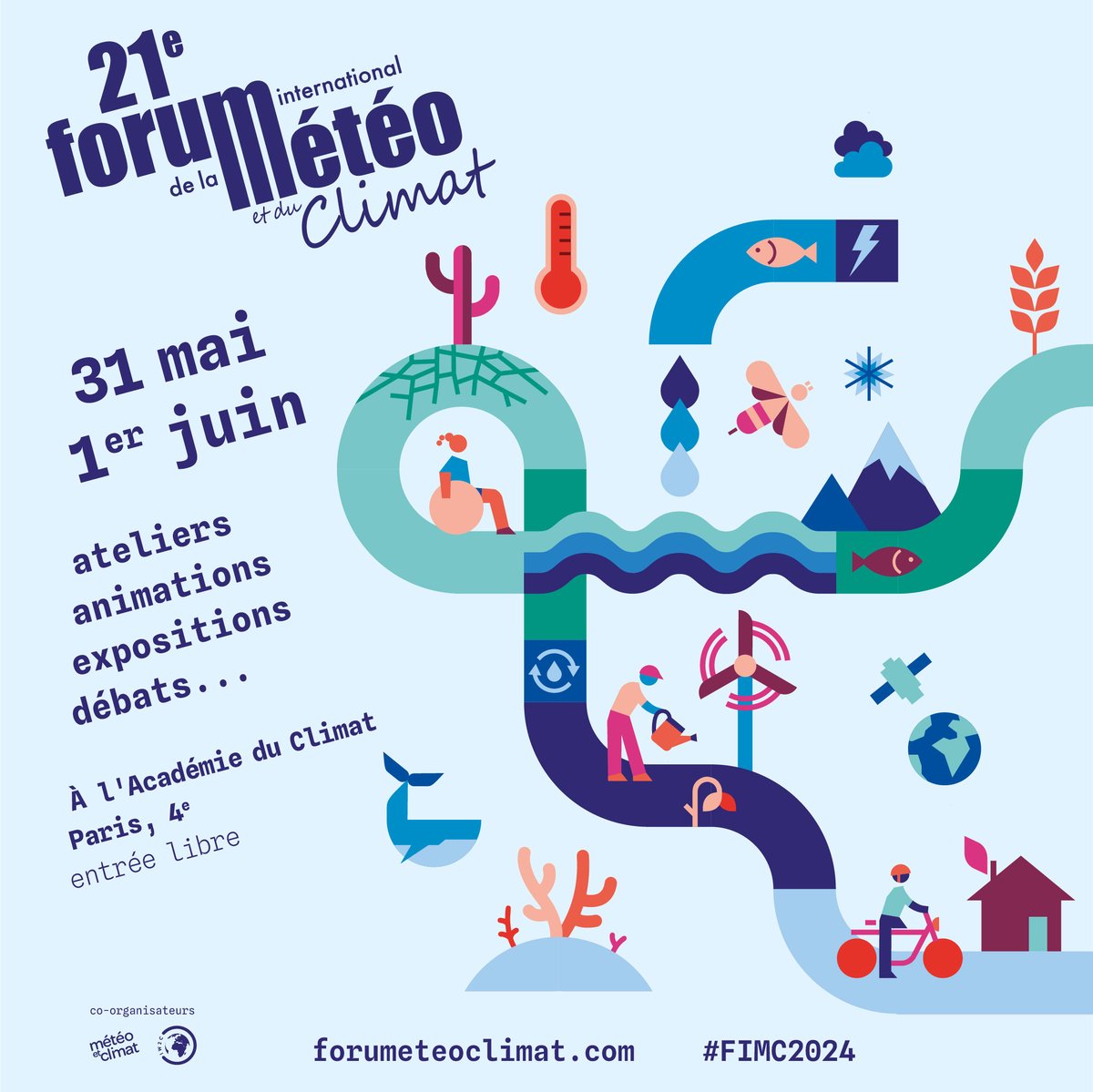 📢#Evènement Merci à @meteofrance, partenaire du @Forumeteoclimat, qui nous invite à rencontrer les acteurs engagés pour le climat 💪🌍 lors du #FIMC2024🗓️31/05-01/06📍@AcademieClimat Paris 4e 🧵