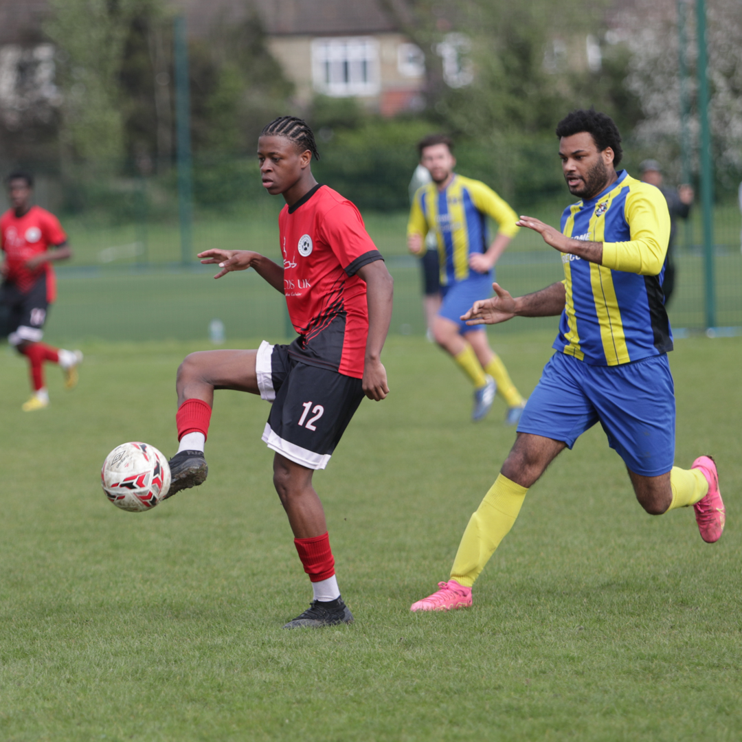 In action against Sporting Hackney FC yesterday Lamine