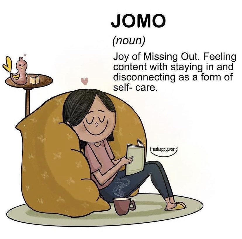 😂 finally, an antonym for ‘FOMO’ for those us who enjoying being in cave-mode in the holidays (and beyond)!