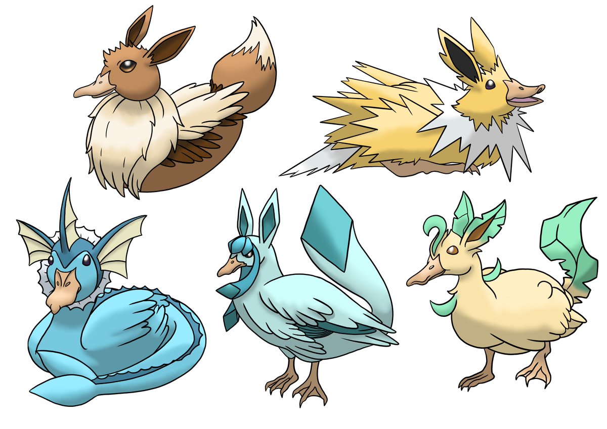 Eeveelutions as Ducks - Requested by trafficlight_kamron on Tiktok #pokemon #pokemonart #fakemon #pokemonfusion #art #wacom #krita #shadzpokeart #pokemonfanart #pokemonfan #eevee #eeveelution #jolteon #leafeon #glaceon #vaporeon #leafeon #duck #ducks