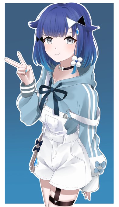 「blue hair blue hoodie」 illustration images(Latest)