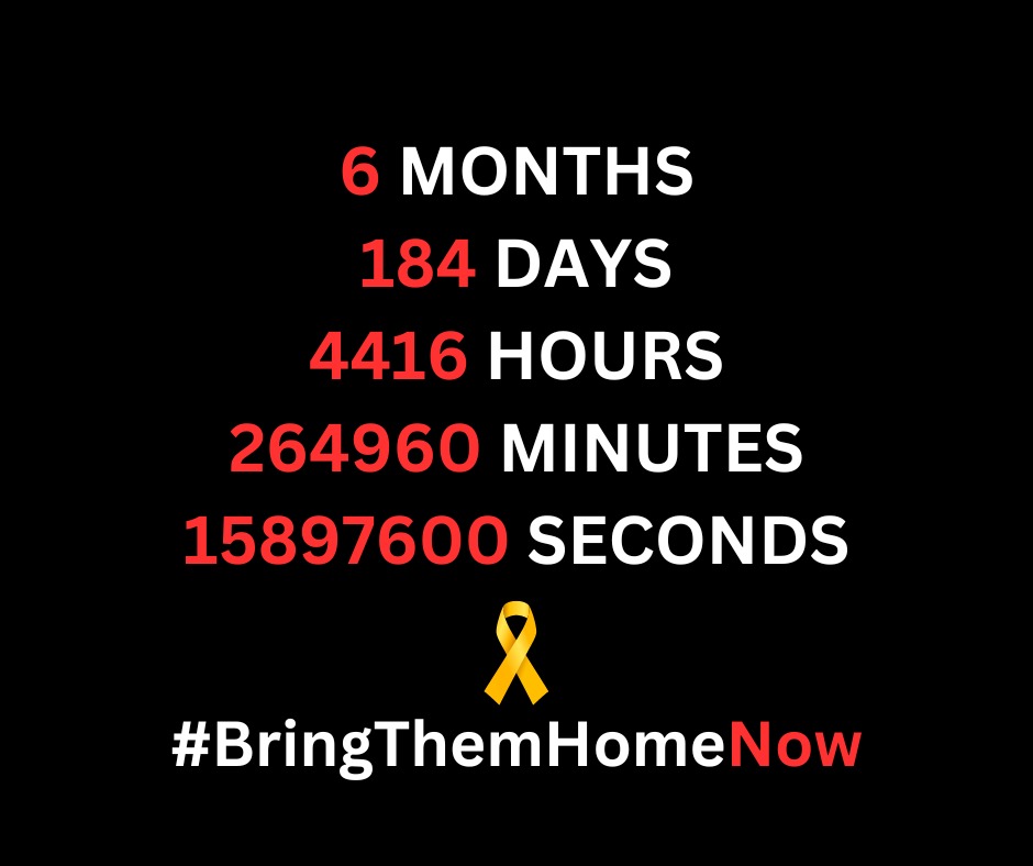 6 months ago today, our loved ones were brutally abducted by Hamas terrorists to Gaza. #BringThemHomeNow