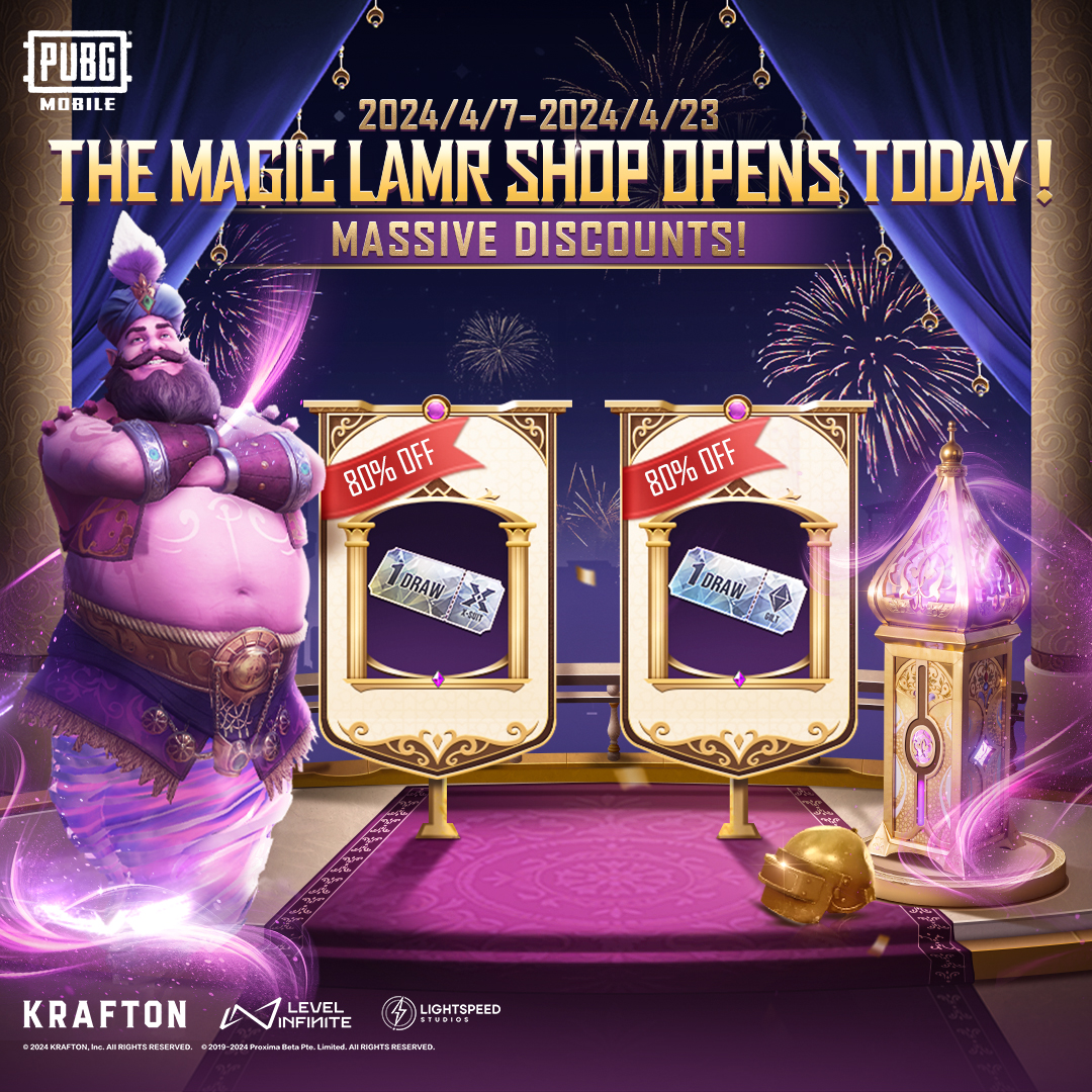 PUBGMOBILE's tweet photo. Step into the enchanting Magic Lamp Shop for exclusive treasures!

Enjoy up to 80% off on select items. Hurry, seize the magic before it disappears! ✨

#PUBGMOBILE #goldenmoon2024 #PUBGM310 #EidMubarak https://t.co/CUOKtes0bJ