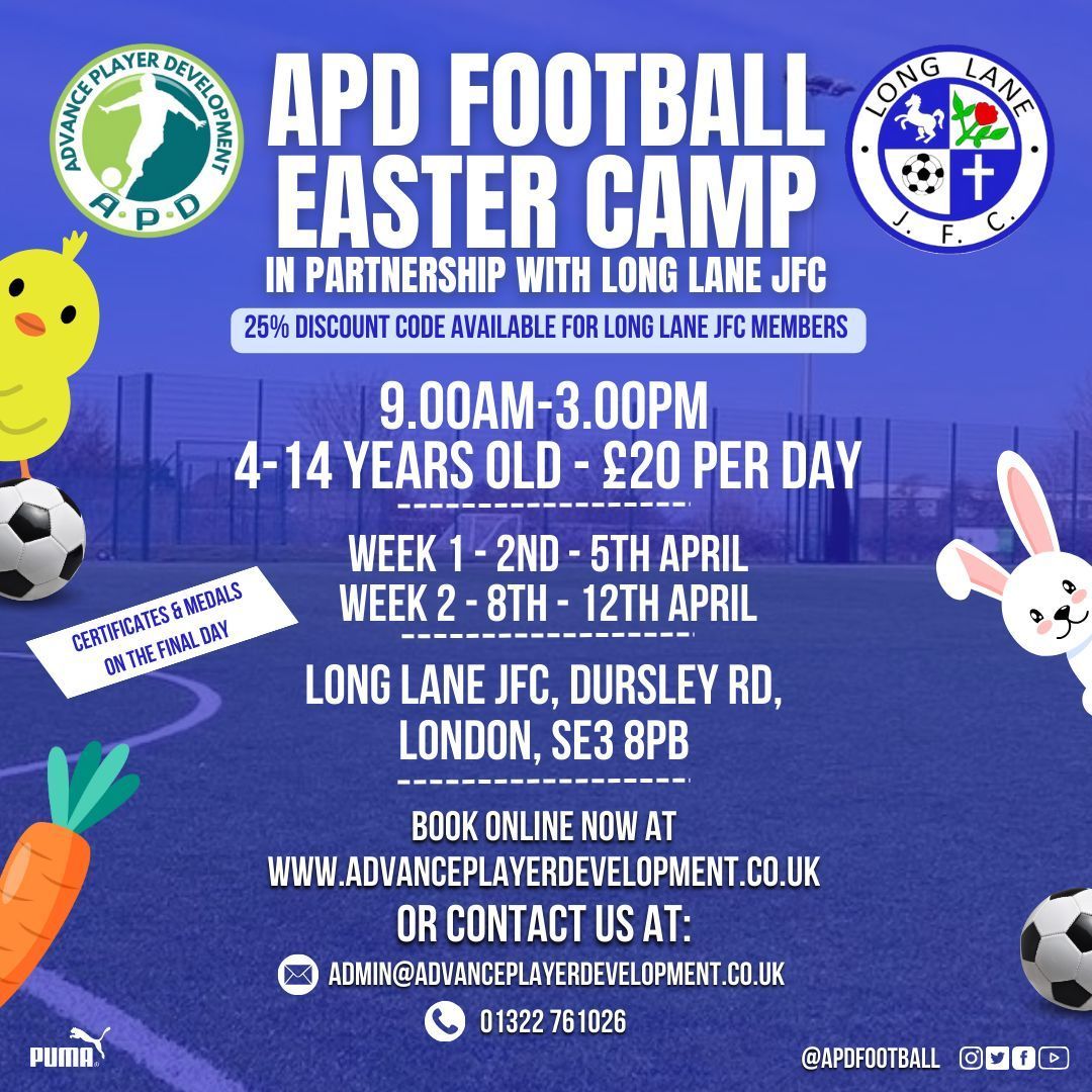 Easter football camp Week 1️⃣ ✅ Complete Week 2️⃣ available to book online (discounted for Long Lane players) 🔗 buff.ly/3PQUbom #upthelane #greenwich #blackheath #kidbrooke #se3