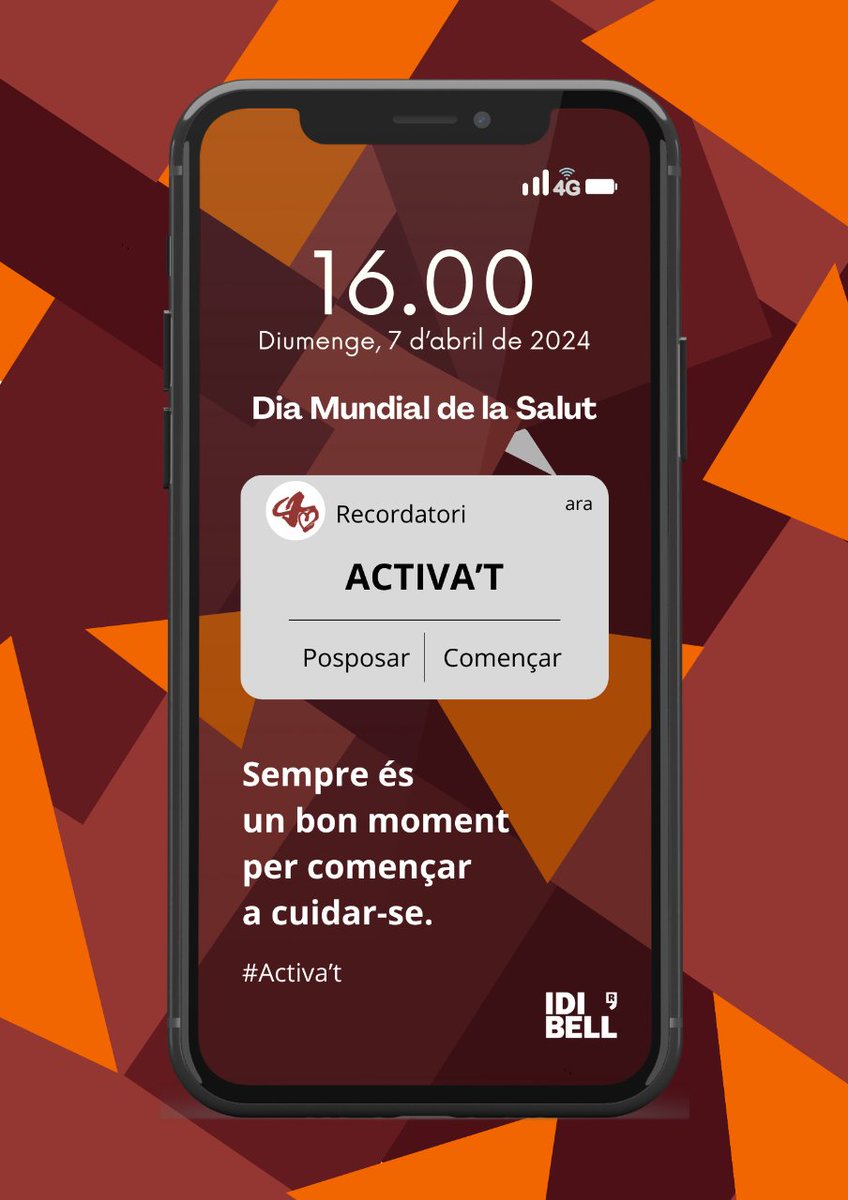 Avui #DiaMundialSalut volem compartir una dada que ens preocupa:
⚠️El 47% de la població espanyola és sedentària⚠️ i, alhora, el #sedentarisme és un dels principals factors de risc per la salut física i mental.

I tu, quin camí vols seguir?
❤️Posposar
🔁Començar

Activa't!