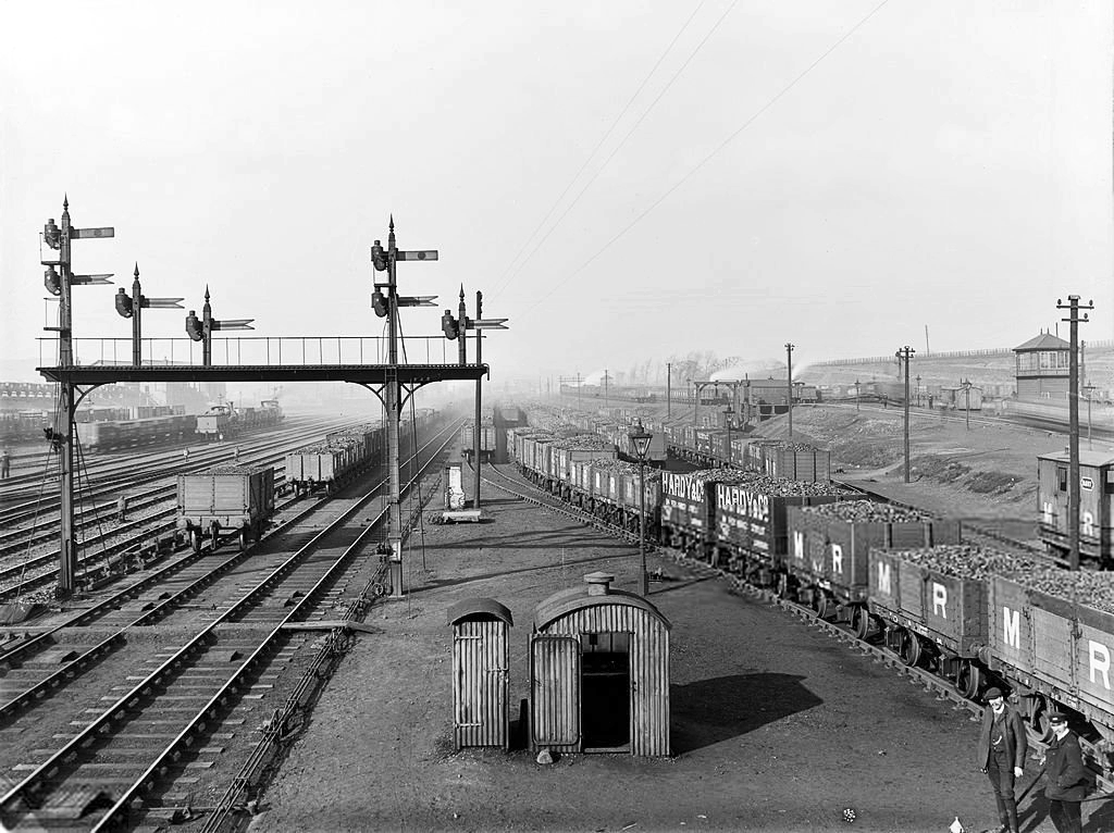 Toton, Old Bank Sidings, 1910. With the need to marshal coal traffic, Toton railway yards were built in 1856 when Toton was just a tiny village and it became one of the busiest marshalling yards in Britain. Photo by SSPL