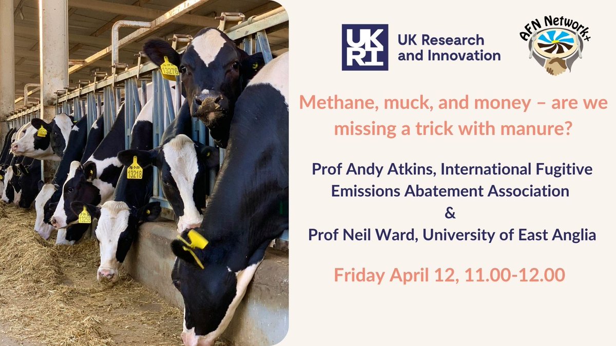 A quick reminder - this Friday I'll be chairing this @AFNnetwork webinar on '#Methane, muck & money' with @NeilWard586 @ueaenv & Andy Atkins @IFEAA2: Latest research on farm methane emissions & how it might be possible to turn 'vice into virtue'. 🎟️👉eventbrite.co.uk/e/methane-muck…