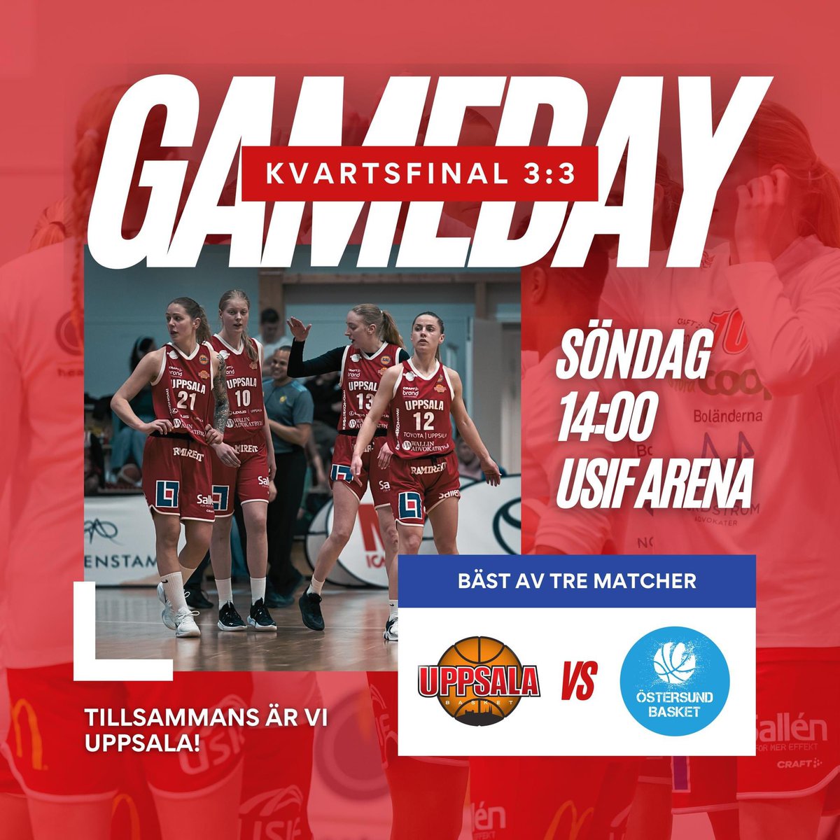 🔥 GAMEDAY - AVGÖRANDE PÅ HEMMAPLAN! 🔥

För första gången på åtta år (!) är Uppsala Baskets damer bara 40 minuter från att nå semifinal! 👀🔥

🏆: SBL dam
🆚: Östersund Basket
🕖: 14:00
🏟️: USIF Arena
🎟️: uppsalabasket.ebiljett.nu/Tickets/Choose…

Vi ses i USIF Arena! 🫵🏻❤️

#UppsalaBasket