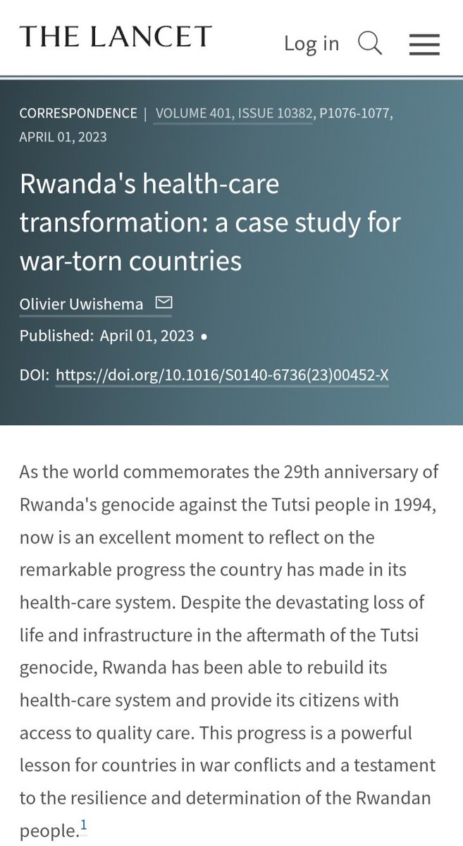 #KWIBUKA30: This April marks the 30th year since the 1994 genocide against the Tutsi in #Rwanda. Last year, I published this paper in The Lancet Journal (@TheLancet) discussing the importance of acknowledging and congratulating one another on the advancements made in Rwanda,…