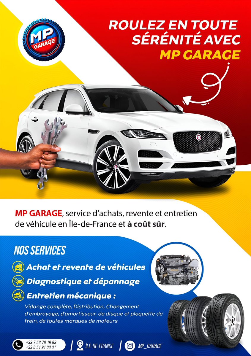 comgabriella_'s tweet photo. 🎨Logo & flyer réalisés pour MP Garage.
MP Garage vous propose un service d’achat, revente et entretien de véhicule. Le rapport qualité/prix est au rendez-vous.
Foncez 🔥 il se déplace partout en Île-de-France.
#entretienvehicule #paris #voiture #comgab https://t.co/ND6wm9fsmg