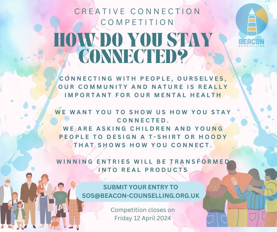 Beacon’s 2024 Creative Competition closing on Friday 12 April! Show us your design of how you connect, download the template here: tinyurl.com/2ucv5b6y #childrensmentalhealth #2024creativecompetition #youngpeoplesmentalhealth #stockport #connect #howdoyouconnect