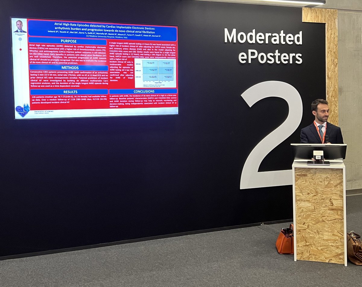 Kudos to @TommasoBucciMD and @JacopoImberti for their poster presentations at #EHRA2024 ! First posters are in! A good kick-off for our congress 👏