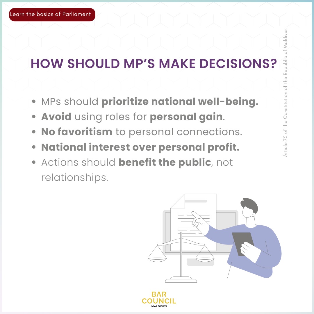 MvBarCouncil's tweet image. Members of parliament has a duty to prioritize national interest and public welfare in their actions 
#LegislativePower    
#BarCivicEd 
 
Do the MPs only represent their constituency? 
#gettoknow our majlis!