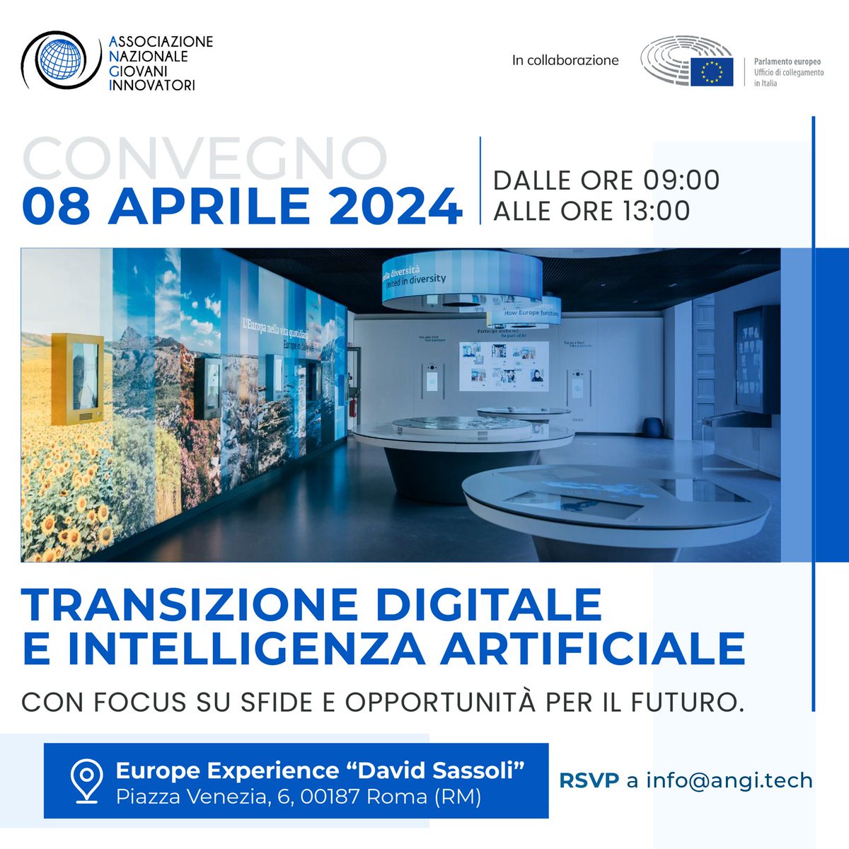 Al via domani conferenza by #ANGI in collaborazione con @Europarl_IT @PE_Italia su #TransizioneDigitale #IntelligenzaArtificiale. Molti protagonisti tra cui: Agenzia Cybersicurezza Nazionale, Autorità Garante protezione dati, Presidenza del Consiglio, TikTok, IBM e Lazio Innova.