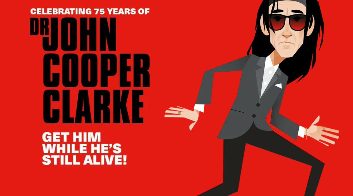 Today at Sheffield City Hall... Celebrating 75 years of Dr John Cooper Clarke Get Him While He’s Still Alive! 🕔 Times - zurl.co/ycUM ✅ Security procedures 👉 zurl.co/kusy