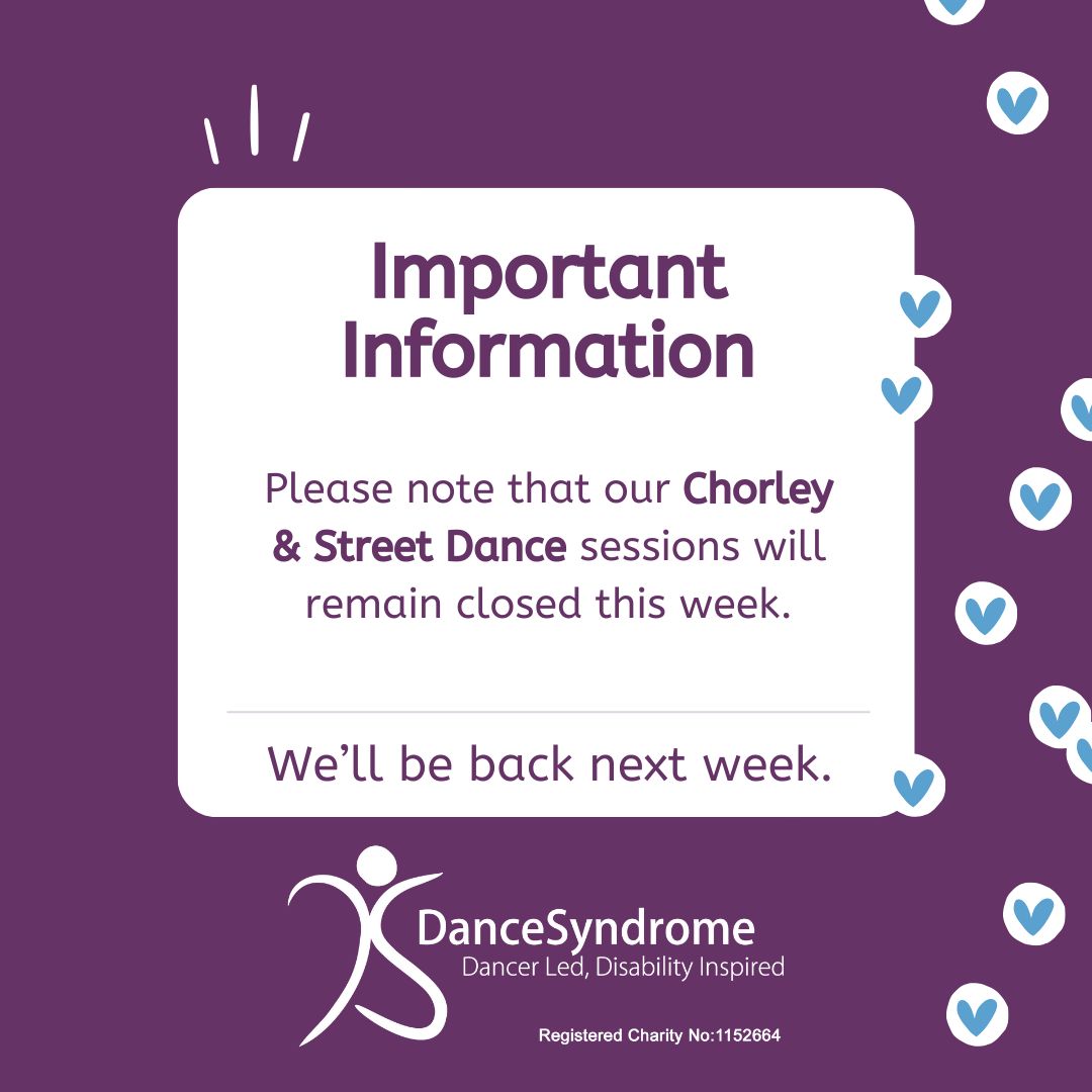 While most of our sessions are now back for summer term, this is just a reminder for our Chorley & Street Dance participants that those sessions are still 𝙘𝙡𝙤𝙨𝙚𝙙 and will be back next week. Up to date information about all sessions can be found at dancesyndrome.co.uk/sessions