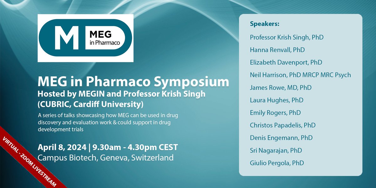 Join us virtually tomorrow for the MEG in Pharmaco Symposium live from Geneva, 9.30am - 4.30pm CEST 💫 Register here for the live link and to receive the on-demand recording ➡️ bit.ly/499VCVI #MEGinPharma #CampusBiotech #clinicaltrials #research #Pharma