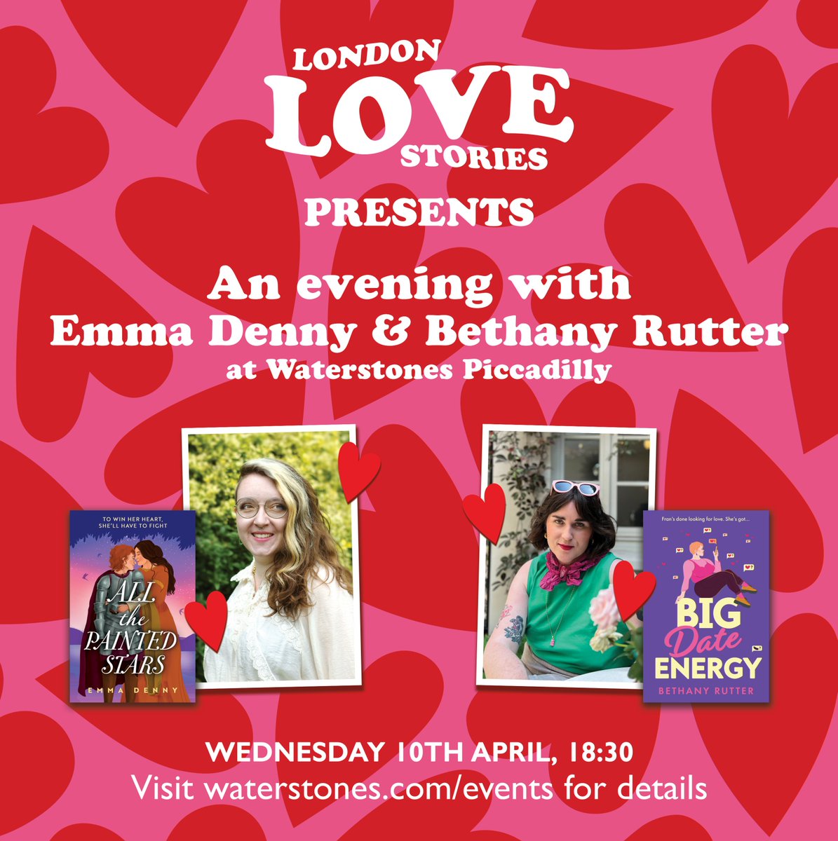 Last chance 👀 Don't miss @Emma_denny_ & Bethany Rutter at their London Love Stories event talking all things love and literature. Taking place at @WaterstonesPicc on April 10th ✨ Book your tickets: ow.ly/GEyA50QQcIr