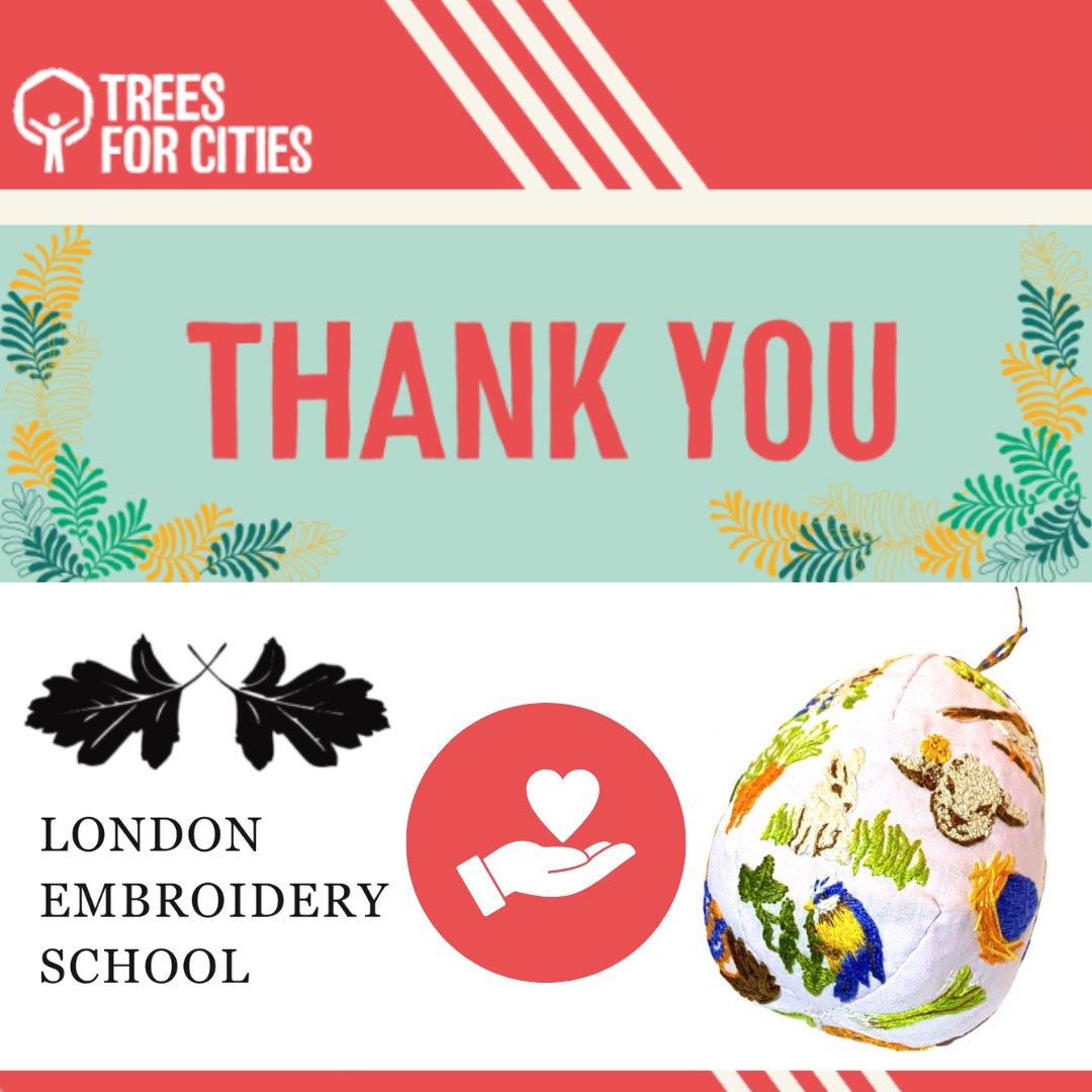 Thank you 👏 to all who purchased our Easter Egg Bauble Pattern this year. Each purchase included a 10% charity donation to Trees for Cities. You helped support their efforts to plant, protect, and promote urban 🌳 trees. #londonembroideryschool #donation #makingadifference