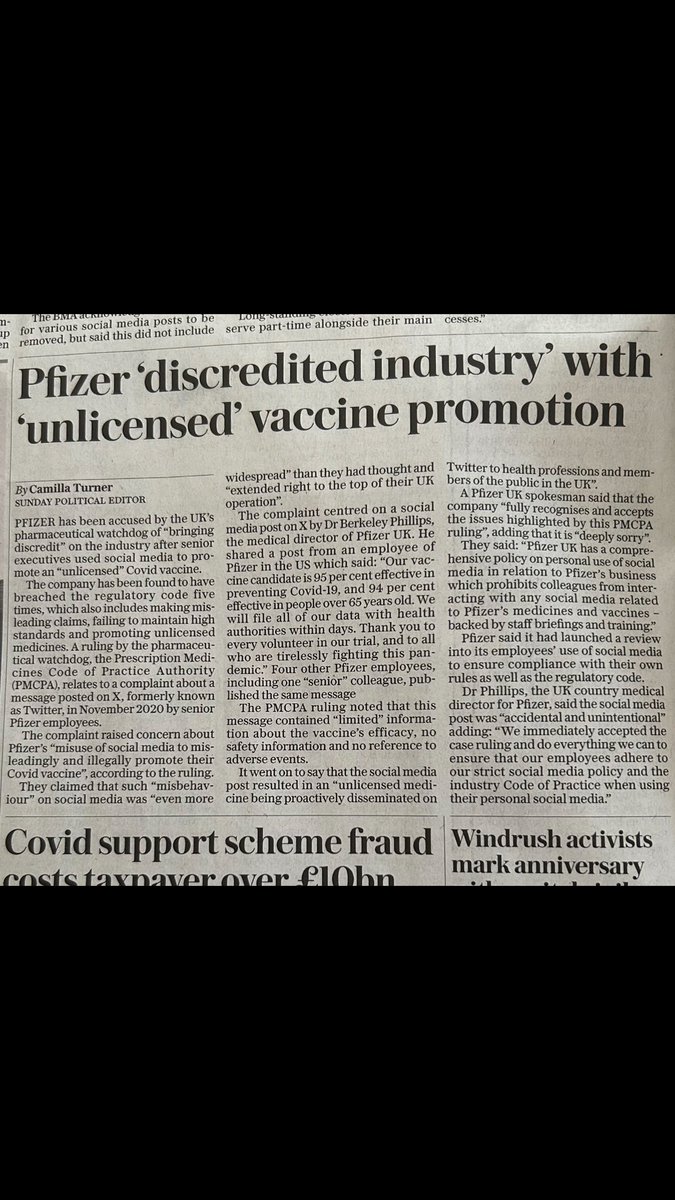 🚨💉 Pfizer - Criminals From the Sunday Telegraph:- ‘Pfizer Misused Social Media to misleadingly & ILLEGALLY promote their Covid Vaccine’ The truth continues to flow & even those that injected themselves several times are finally starting to ask the right questions.