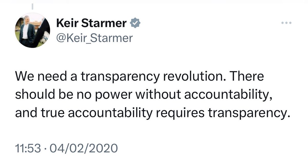 Starmer called for a transparency revolution.

No power without accountability he said. 

Has there ever been a political leader less accountable than Starmer?

#Savile
#Rochdale
#Durham
#NickBrown
#Rayner

Has there ever been a political leader less transparent than Starmer?