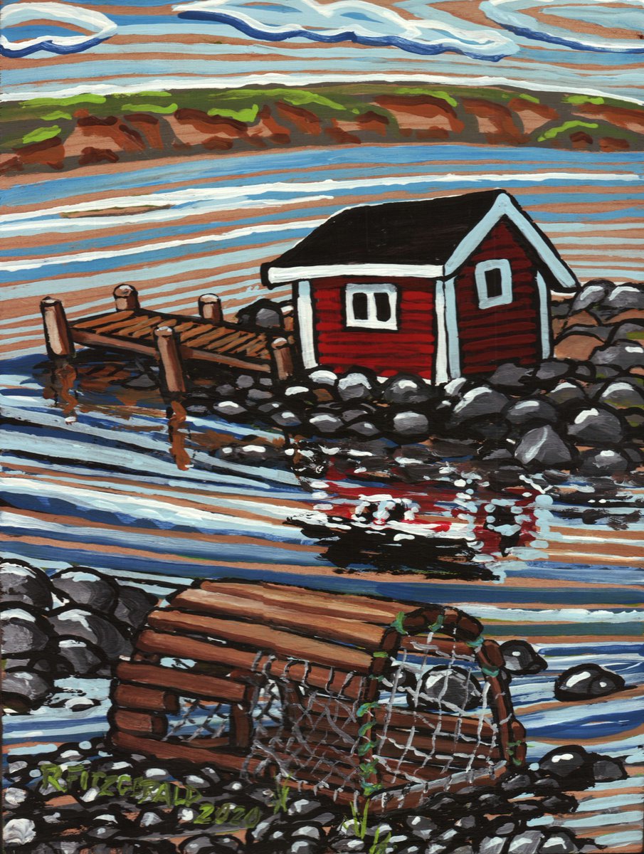 Today's Newfoundland & Labrador art share: 'Lost Pot' (2020) 13' X 9' 'wood grain' painting by Reilly Fitzgerald. Painted on 1/4 in. oak panel, I used the natural grain of the wood to determine the movement of the images. Hope you like it.