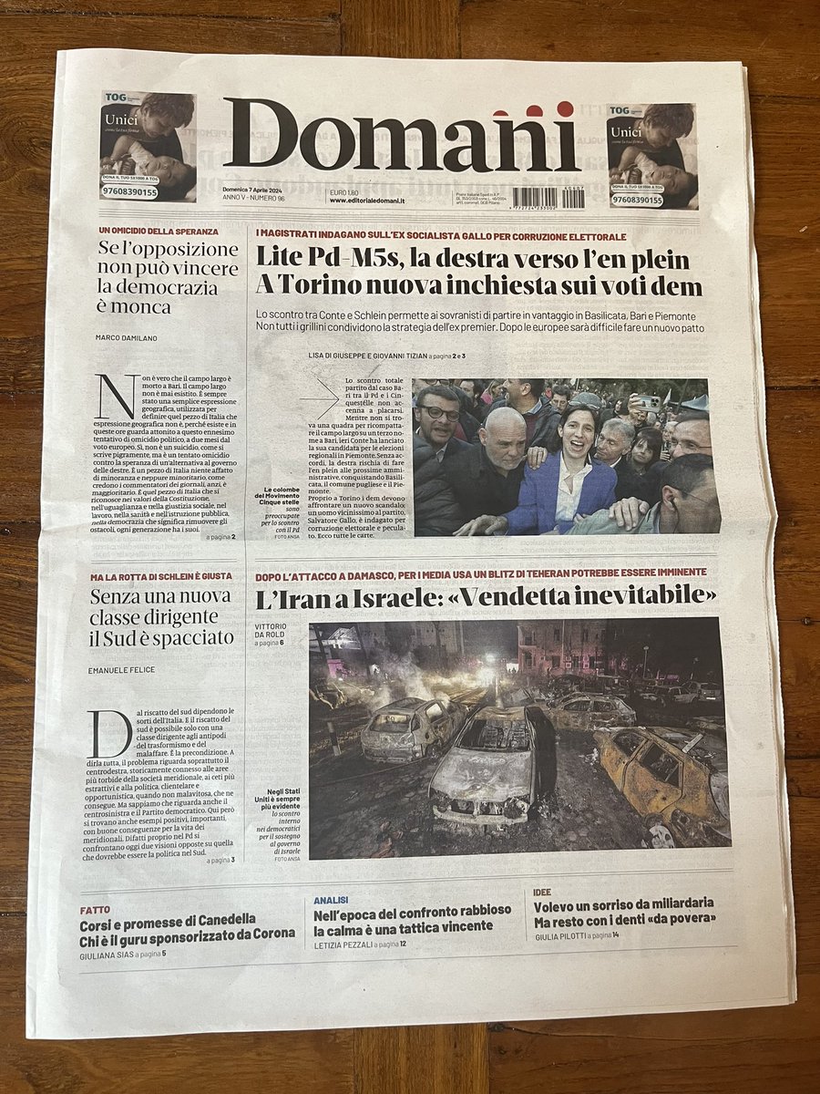 La mia opinione su quello che sta succedendo in Puglia, nel PD e nel rapporto con i Cinquestelle. Ben sintetizzata dal titolo ☺️ … su @DomaniGiornale Ps: condivido molto anche l’editoriale di @MarcoDamilan