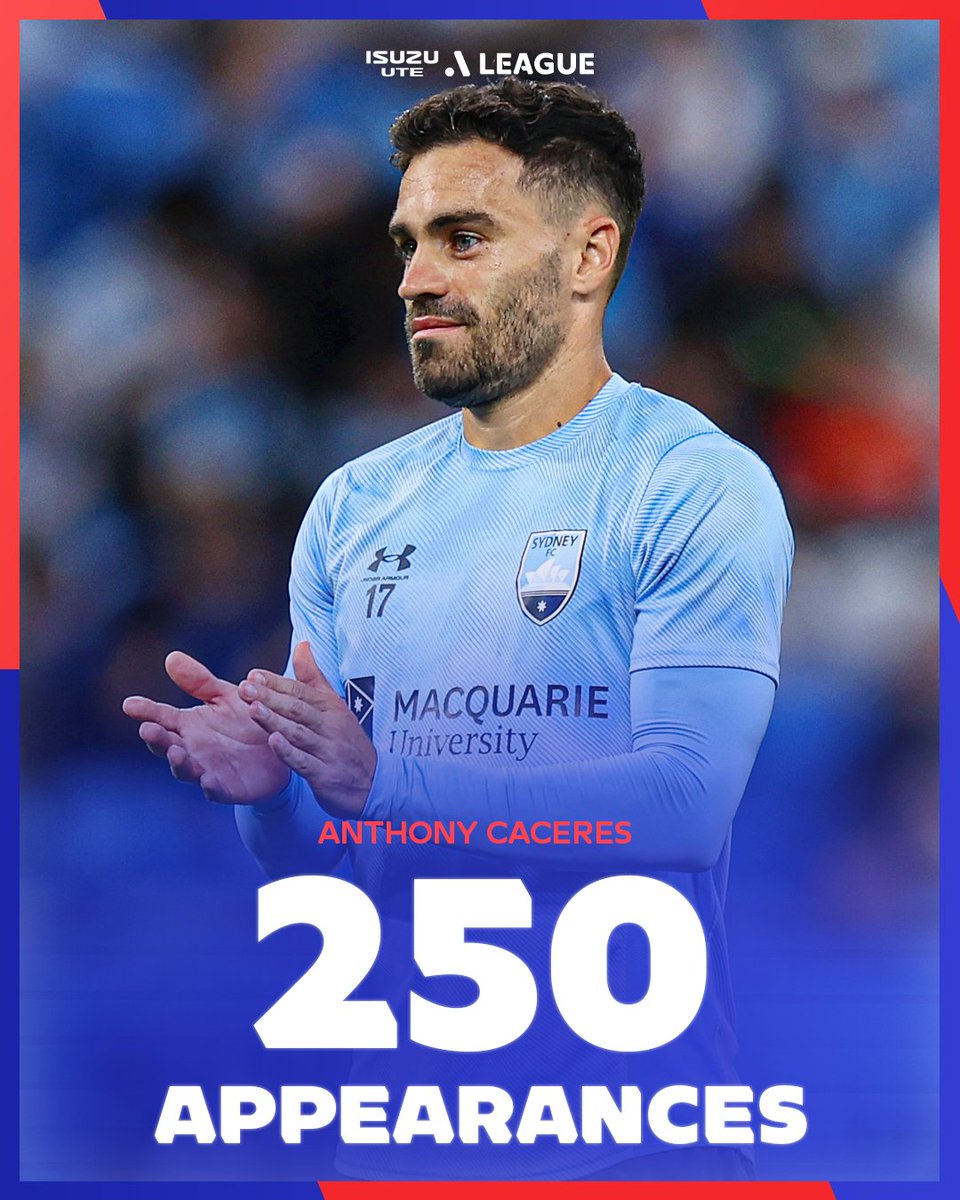 A massive milestone for Anthony Caceres 👏⭐️ The @SydneyFC star made his 250th Isuzu UTE A-League appearance on Sunday against Newcastle Jets. #ALM