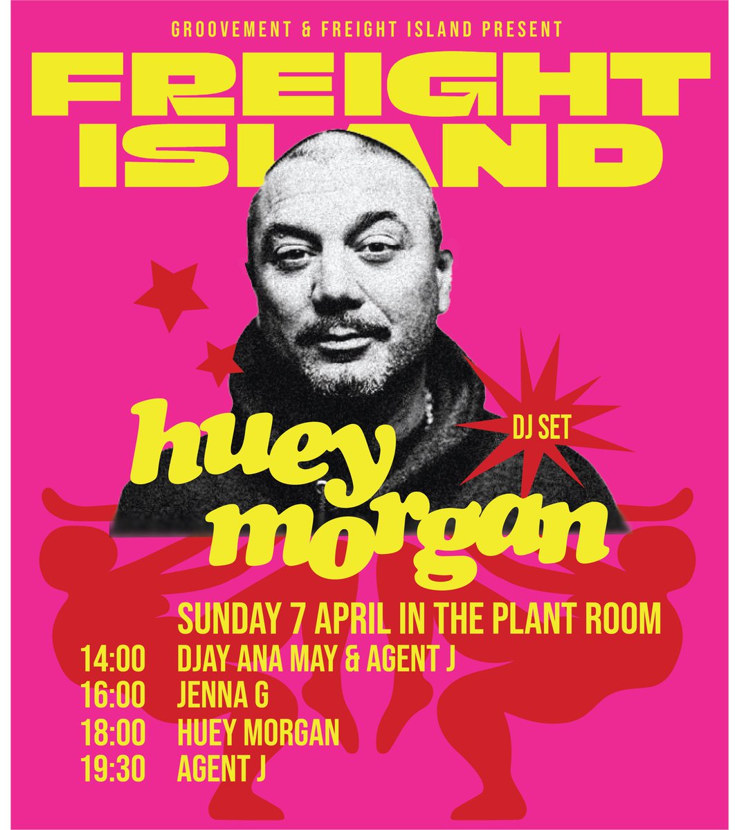 Set times for @OfficialHuey at @freightisland today! Please note 2pm start, not 12 as on website. See you in the Plant Room 🌱