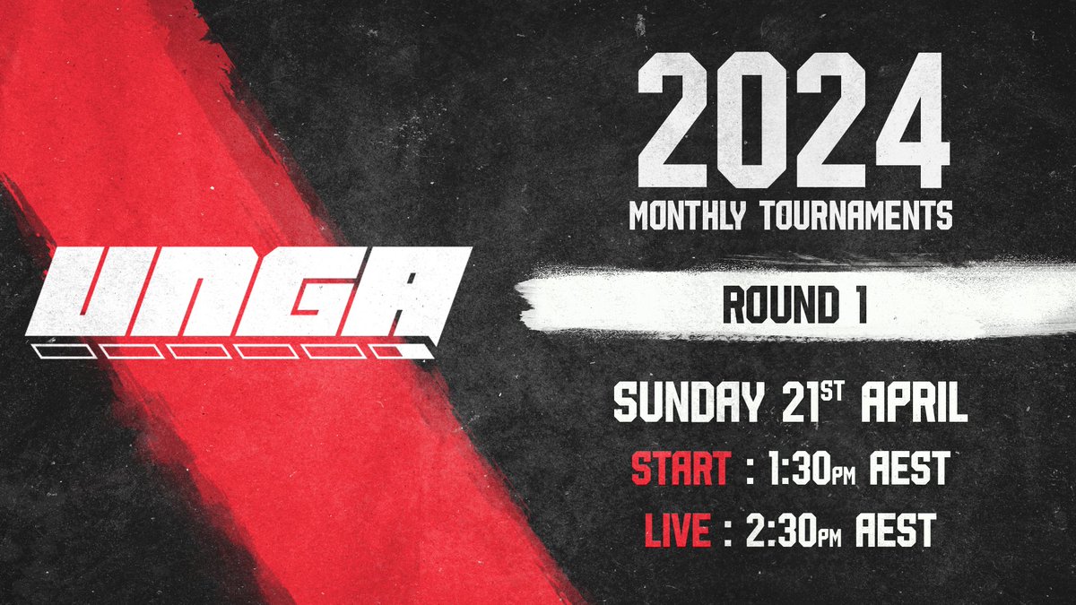 We're back in 2024 with monthly tournaments for #SF6! 🏆 AU$150 prize pot! 64+ players this month? We'll double it to AU$300! UNGA Monthly - Round 1 Sunday, 21st April Tournament start: 1:30pm AEST Live on Twitch from 2:30pm AEST Registration details in the post below. ⬇️