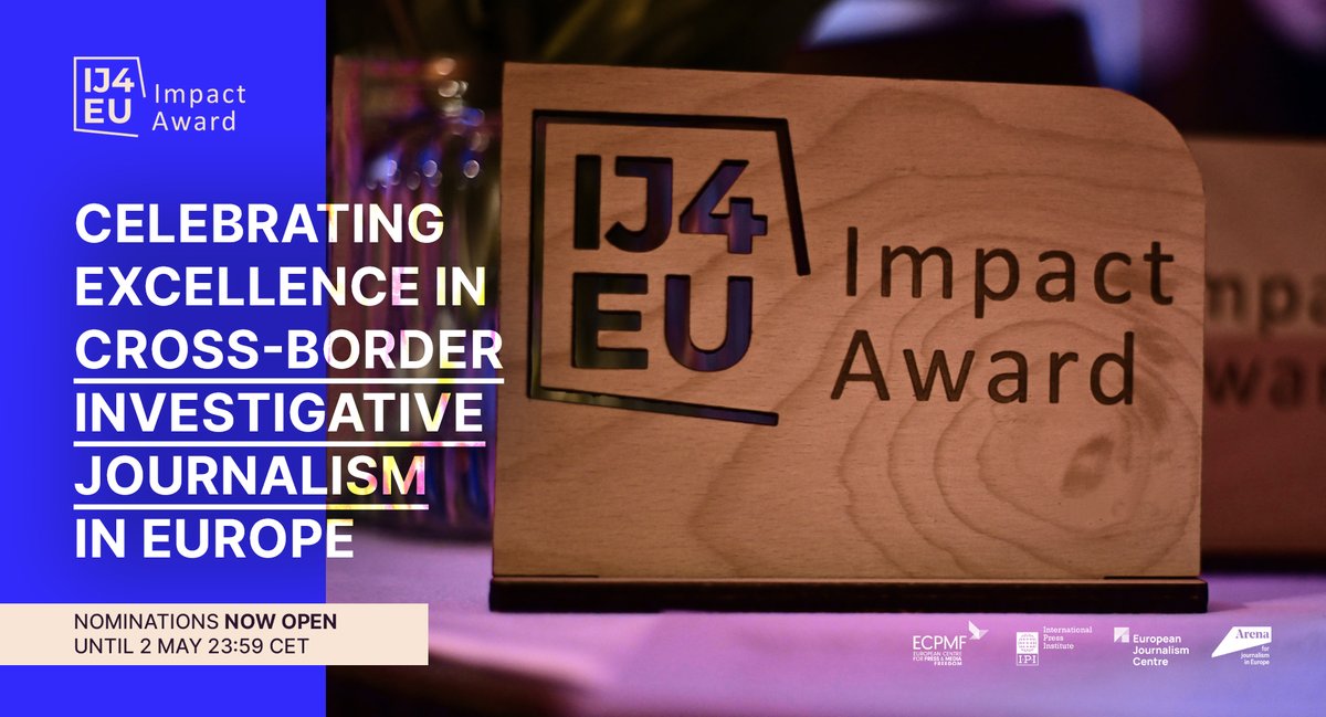 🏅 Calling all European journalists! The #IJ4EU Impact Award is your chance to shine. Nominate your cross-border investigation by 2nd May and compete for cash prizes totalling €15,000.

Get the details 👉 investigativejournalismforeu.net/awards/the-ij4… 

w/ @globalfreemedia @ejcnet @journalismarena