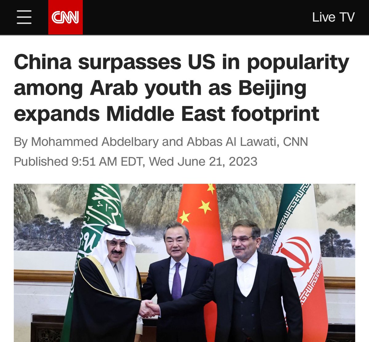 US illegal wars in the Middle East have not gone unobserved by the Arab community. China has instead been increasing trade via the Belt and Road, currency swaps, people-to-people exchanges, and investment. Consequently '80% of Arab youth view China as an ally.' #China