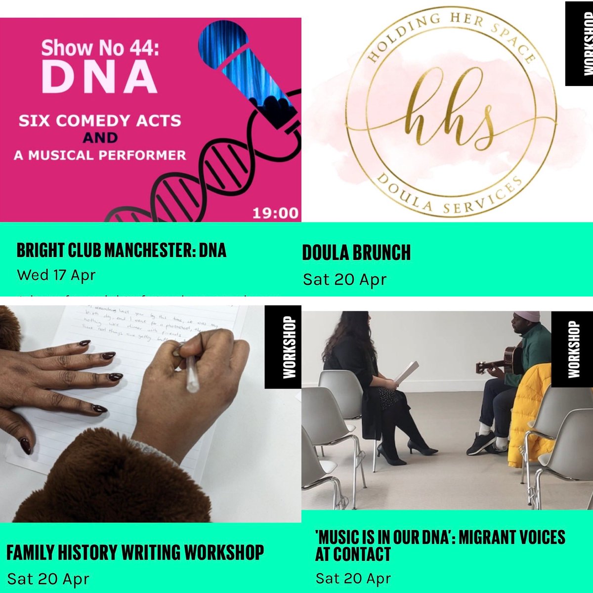 You’ll never catch me keeping it simple. We’ve got four supporting events for The Bell Curves. Comedy Show Doula Brunch Family History Poetry Workshop Music Concert